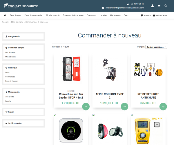 Produits du catalogue disponibles dans l'Espace Pro PROMAT Sécurité
