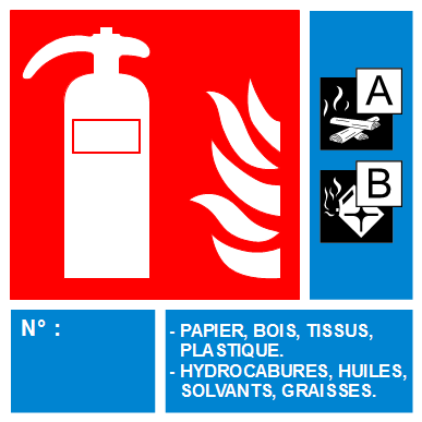 PANNEAU EXTINCTEUR CLASSE DE FEU AB EAU